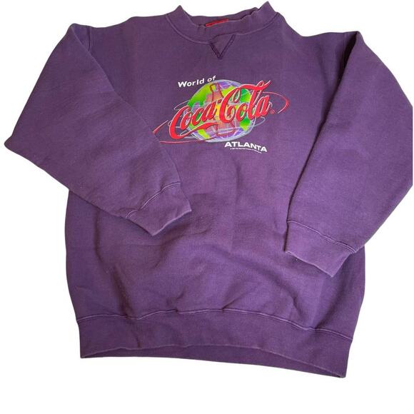 COCA COLA Vintage 90s Soda Sweatshirt Pullover Large Purple Cotton Blend Atlanta - Picture 1 of 3